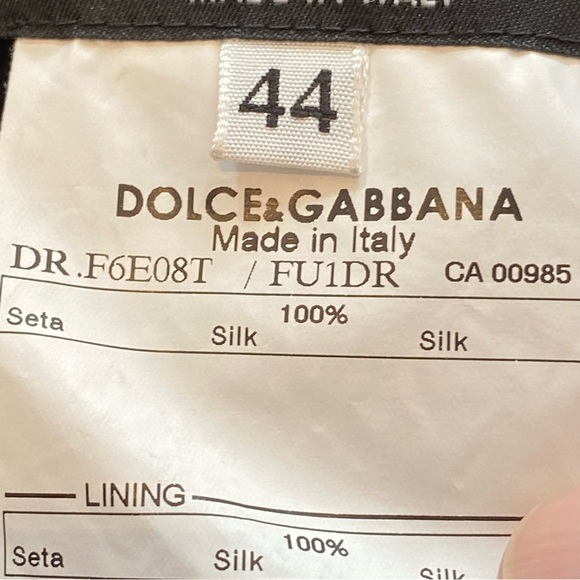 Dolce & Gabbana 100% Silk Black Midi with Ruffled Capped Sleeves size 44 - Picture 16 of 17